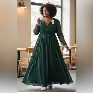 NWT FLYCURVY Elegant Green Chiffon Dress